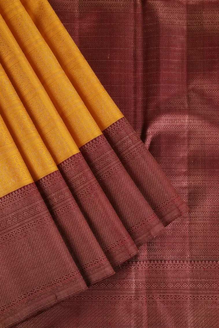 Lemon Yellow Kanchipuram Silk Sarees with Gold Zari Checks And Puttas