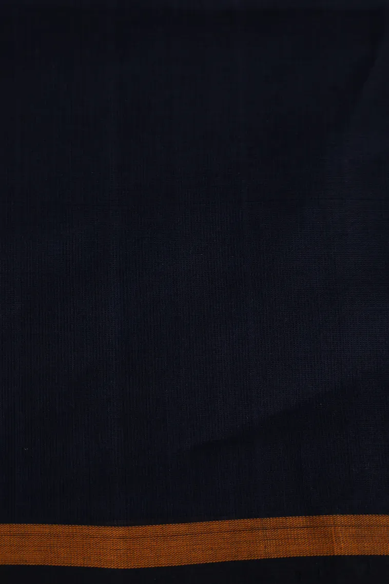 Cobalt Blue Pure Handloom Kovai Cotton with Gold Zari Mango Puttas view 3