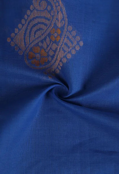 Cobalt Blue Pure Handloom Kovai Cotton with Gold Zari Mango Puttas