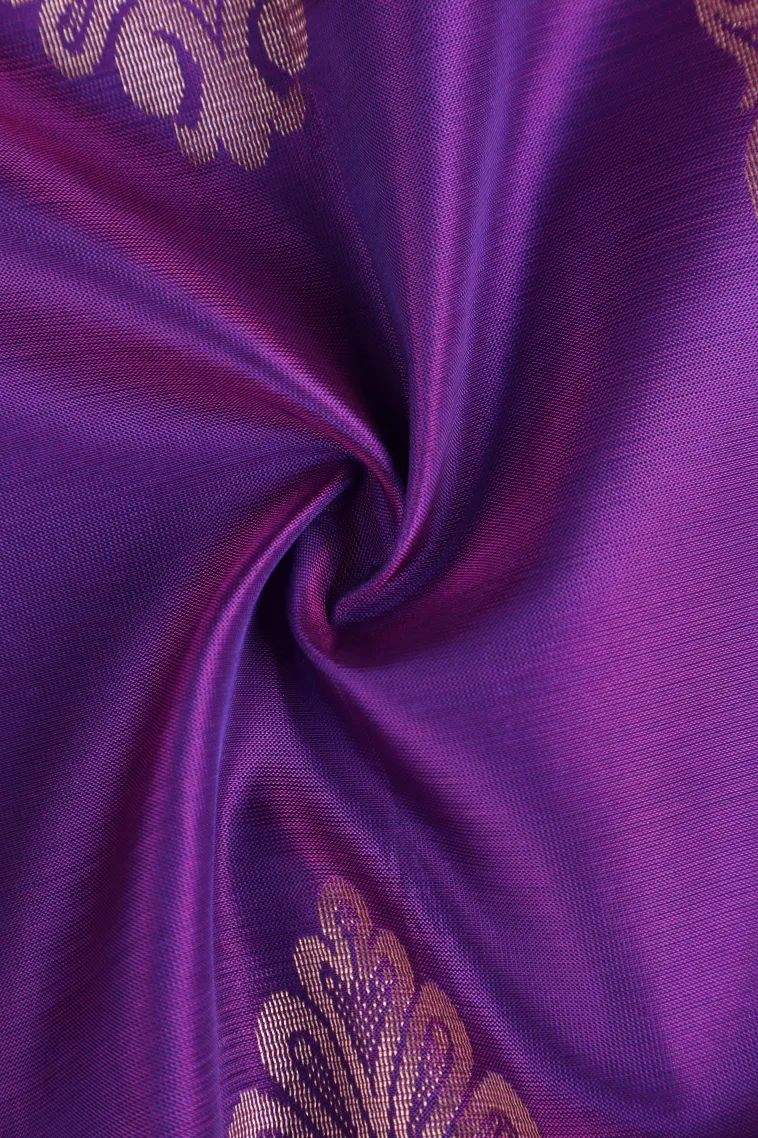 Mauve Purple Soft Silk Saree with Gold Zari Straipes And Puttas view 4