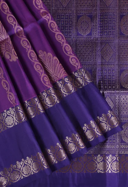 Mauve Purple Soft Silk Saree with Gold Zari Straipes And Puttas