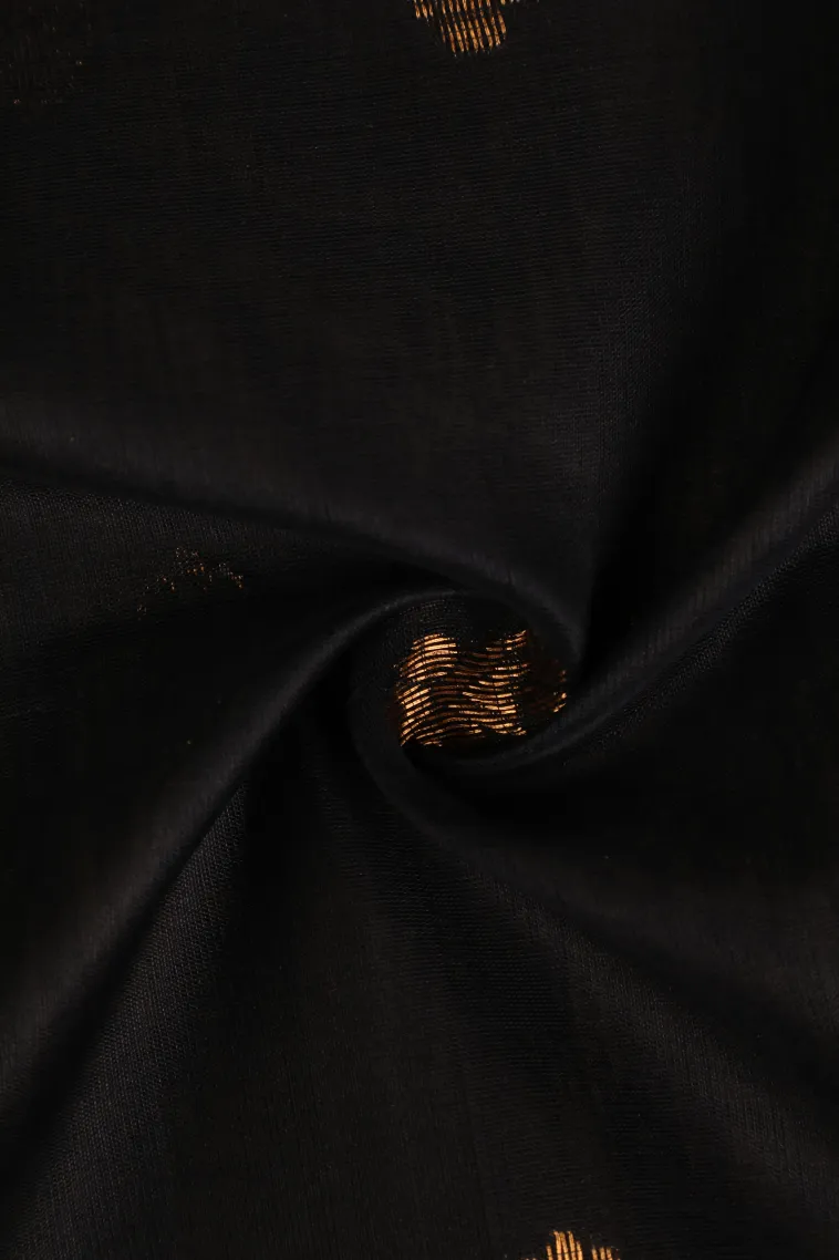 Asphalt Black Silk Cotton with Gold Zari Buttis (small Dots Or Motifs) view 4