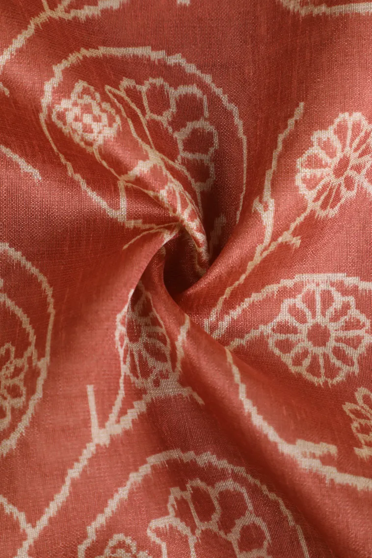 Peach Pink Jute Sarees Without Zari With Floral Patterns view 4
