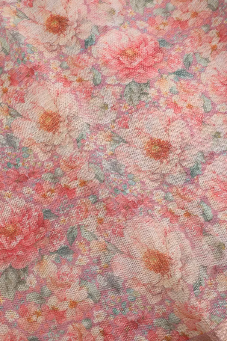 Rose Pink Tissue Silk Sarees with Thread Zari Plain view 3