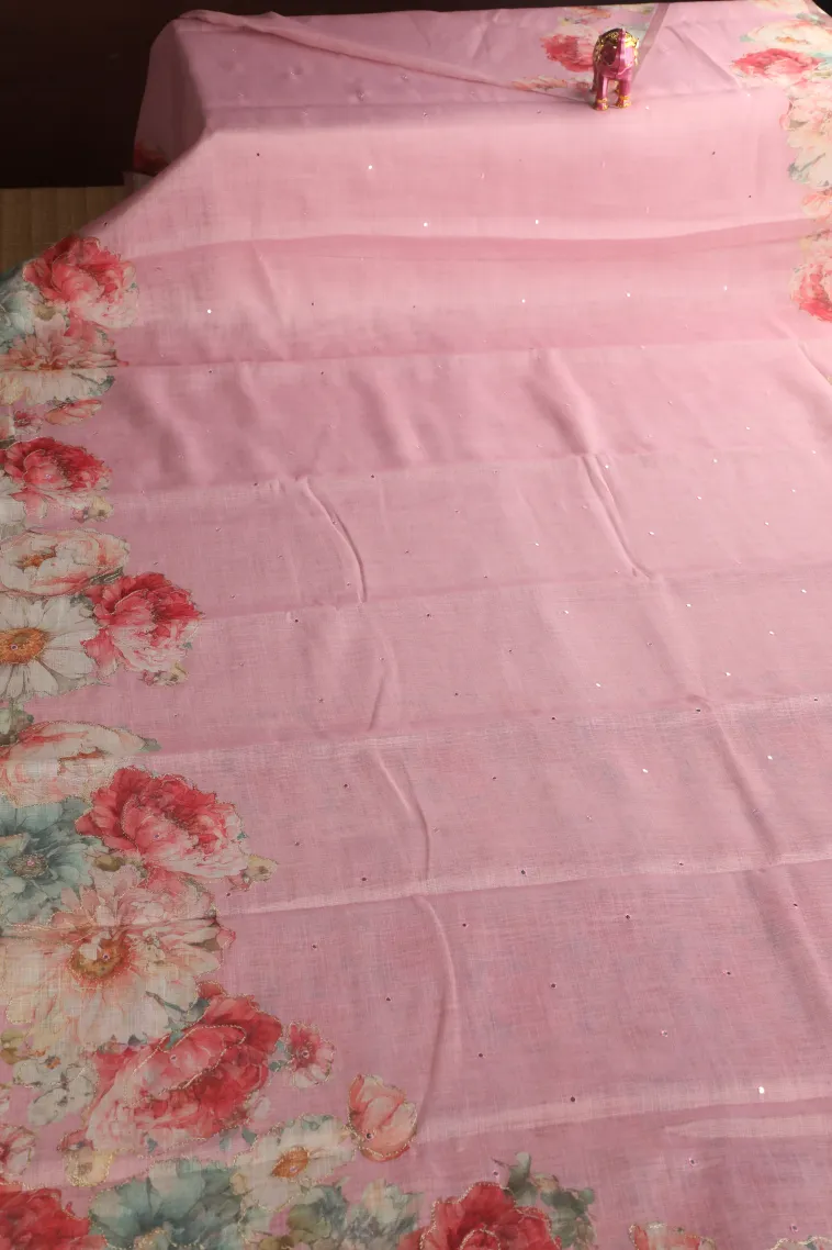 Rose Pink Tissue Silk Sarees with Thread Zari Plain view 2