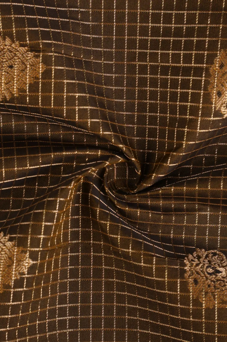 Peanut Brown Visiri Madippu Silk Sarees with Gold Zari Checks And Puttas view 4