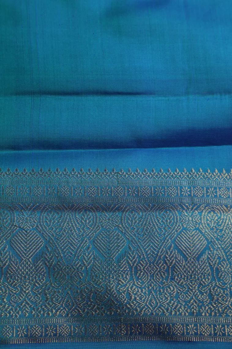 Cerulean Blue Kanchipuram Silk Sarees with Gold And Silver Zari Buttis (small Dots Or Motifs) view 3