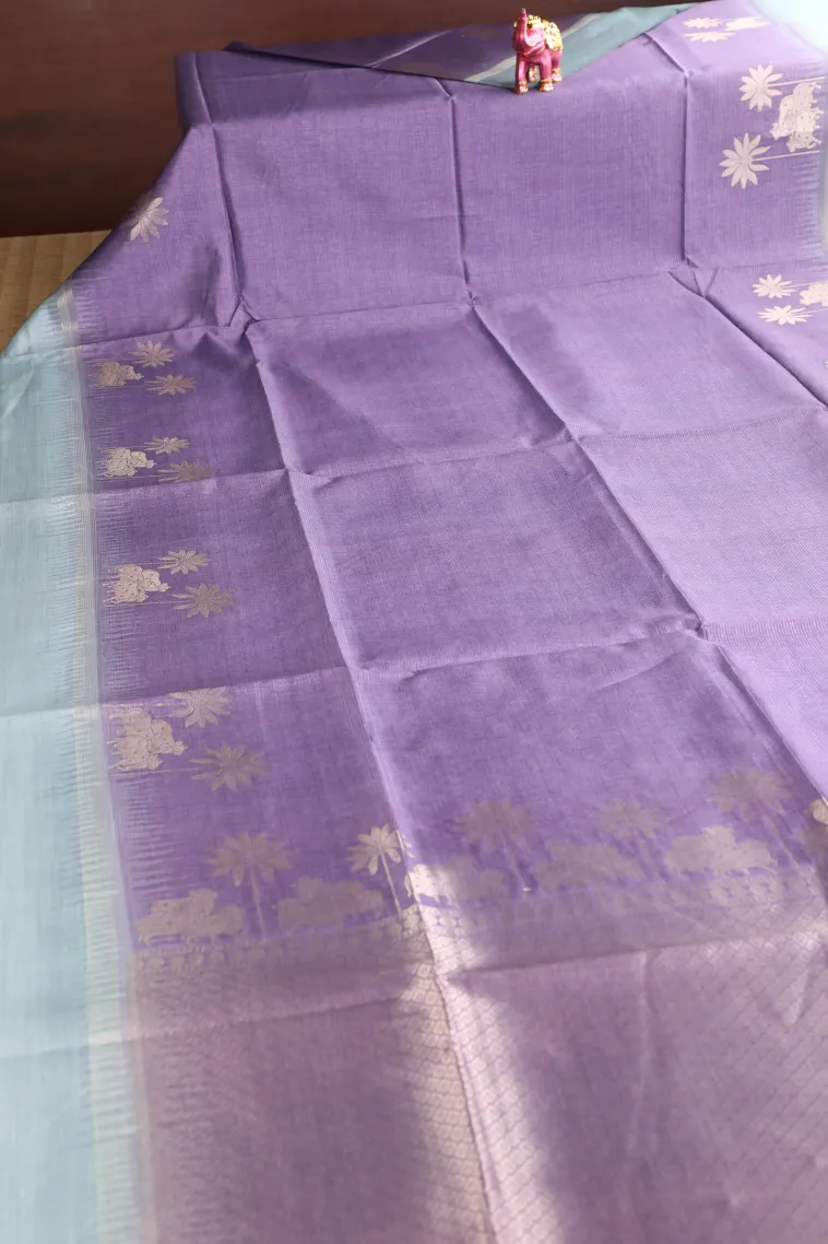 Mauve Purple Tussar Saree with Silver Zari Animal Mottif view 2