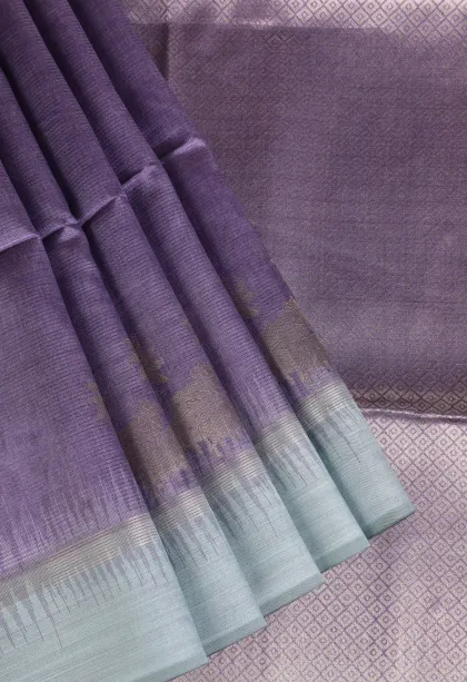 Mauve Purple Tussar Saree with Silver Zari Animal Mottif
