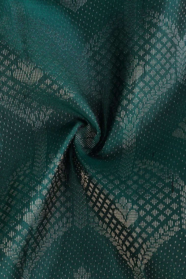Peacock Green Soft Silk Saree with Silver Zari Floral Patterns view 4