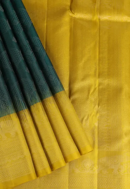 Peacock Green Soft Silk Saree with Silver Zari Floral Patterns