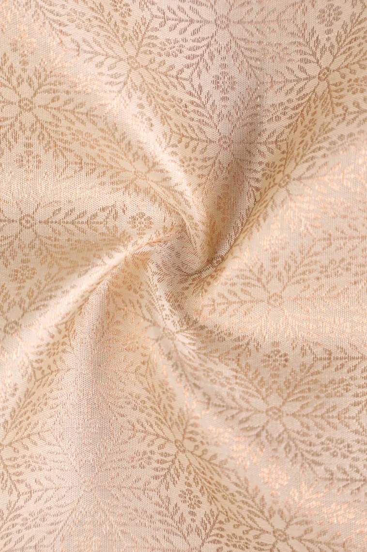 Chiffon White Kanchipuram Silk Sarees with Gold Zari Floral Patterns view 4