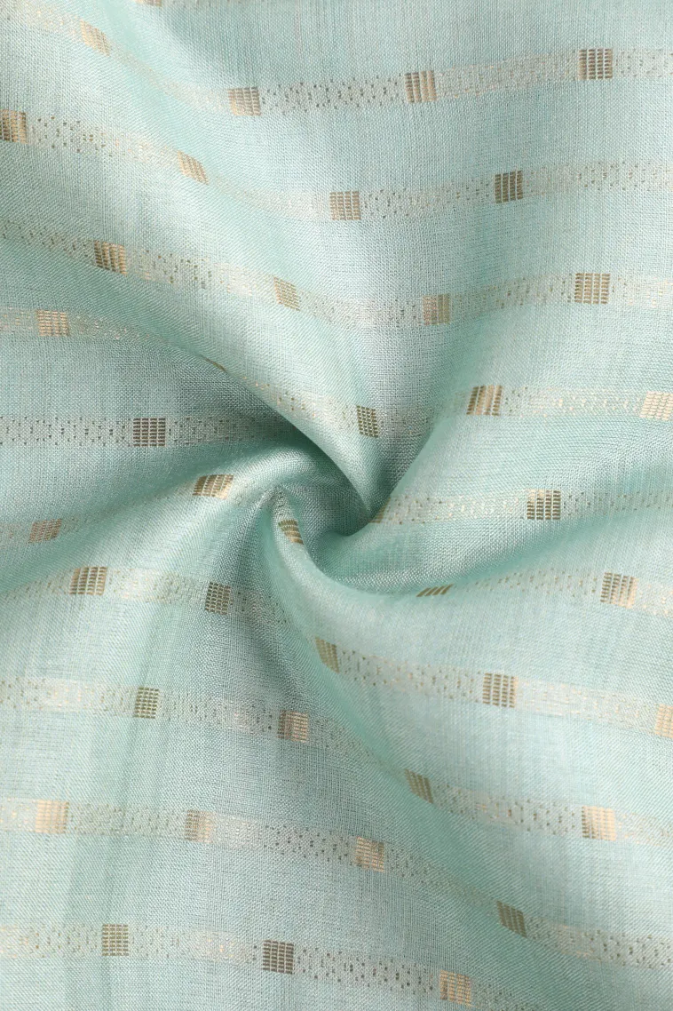 Sky Blue Semi Tussar Silk with Gold Zari Stripes view 3