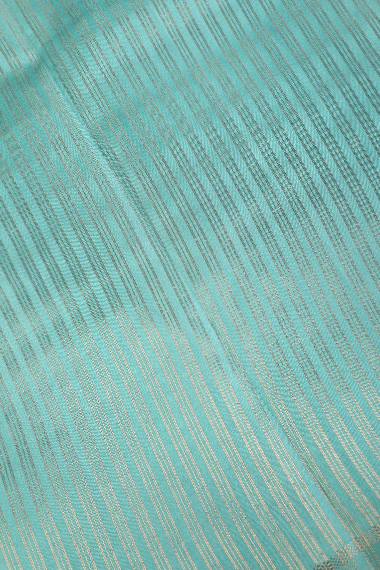 Sky Blue Semi Tussar Silk with Gold Zari Stripes view 4