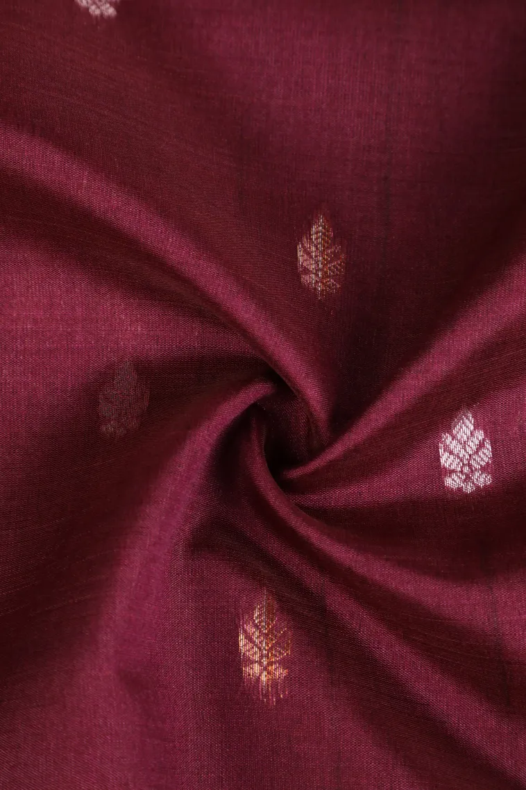 Magenta Purple Tussar Saree with Copper And Silver Zari Stripes And Puttas view 4