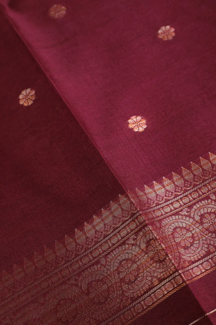 Magenta Purple Tussar Saree with Copper And Silver Zari Stripes And Puttas view 3