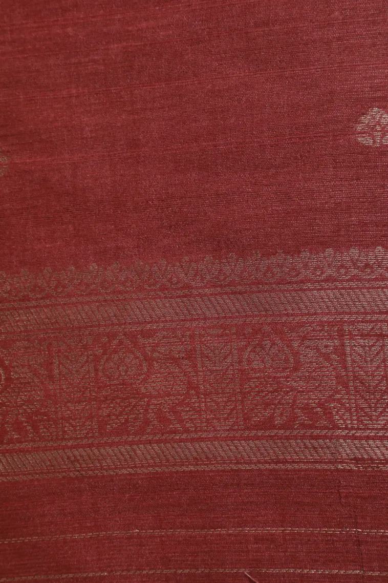 Blush Red Tussar Saree with Gold Zari Stripes view 3