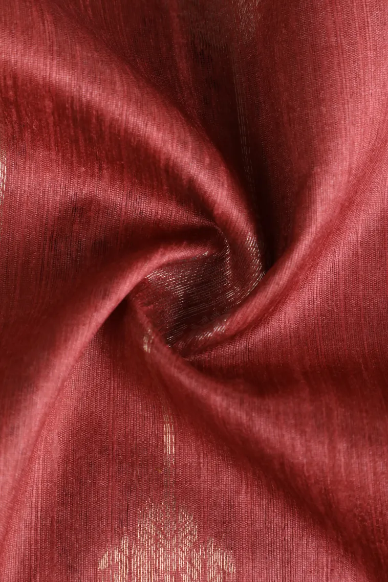 Blush Red Tussar Saree with Gold Zari Stripes view 4