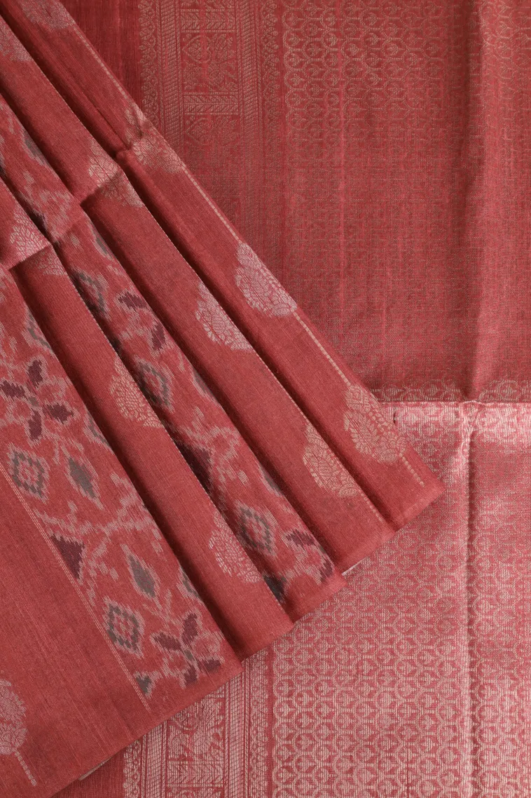 Blush Red Tussar Saree with Gold Zari Stripes
