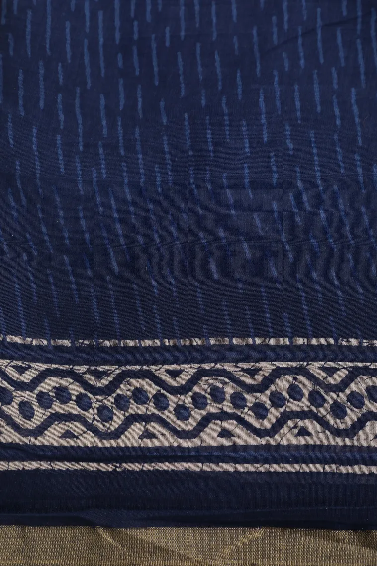Berry Blue Chanderi Cotton Sarees with Gold Zari Tree Mottif view 3