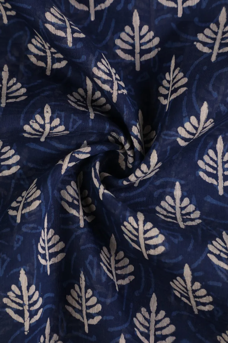 Berry Blue Chanderi Cotton Sarees with Gold Zari Tree Mottif view 4