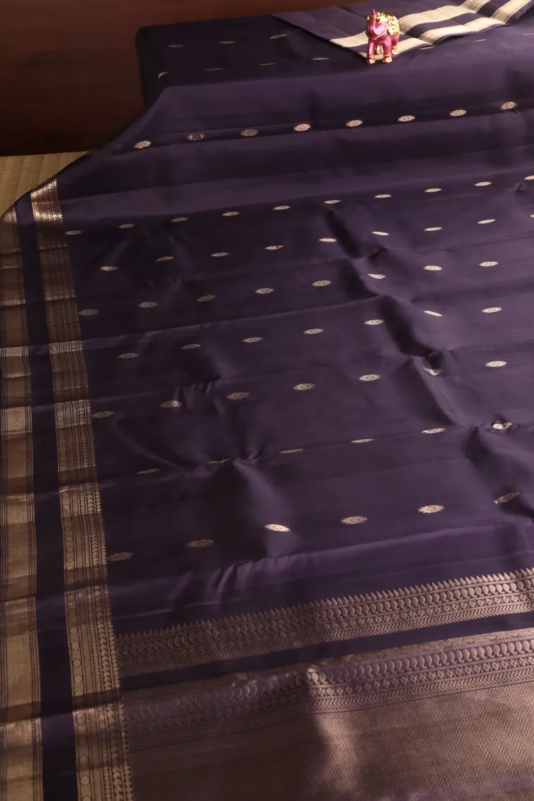 Wine Purple Soft Silk Saree with Gold Zari Buttis (small Dots Or Motifs) view 2