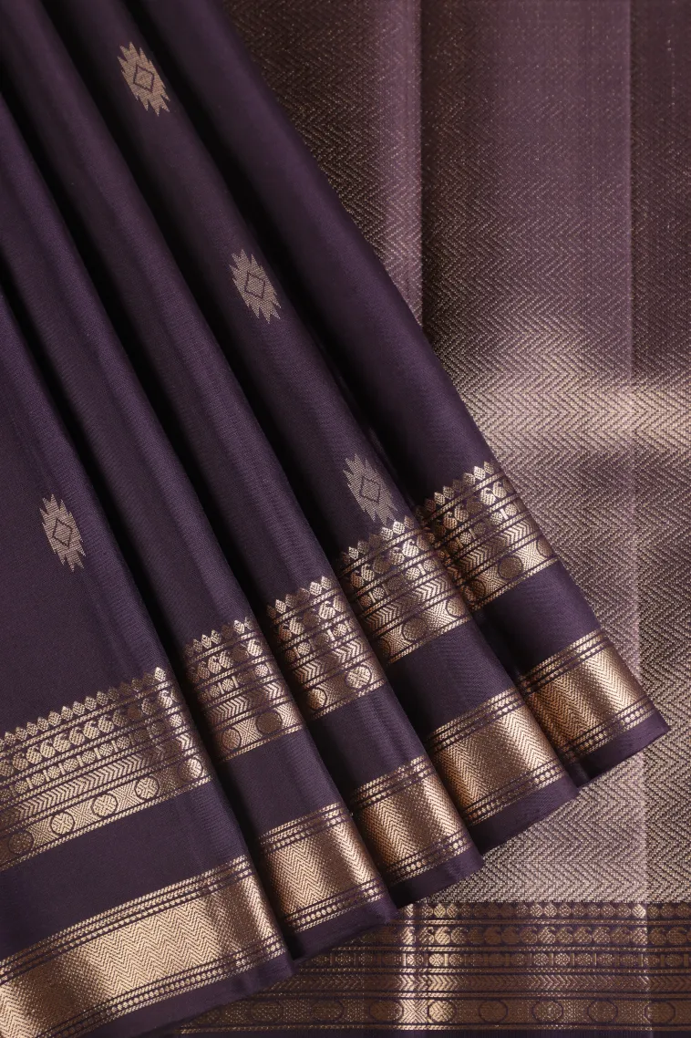 Wine Purple Soft Silk Saree with Gold Zari Buttis (small Dots Or Motifs)