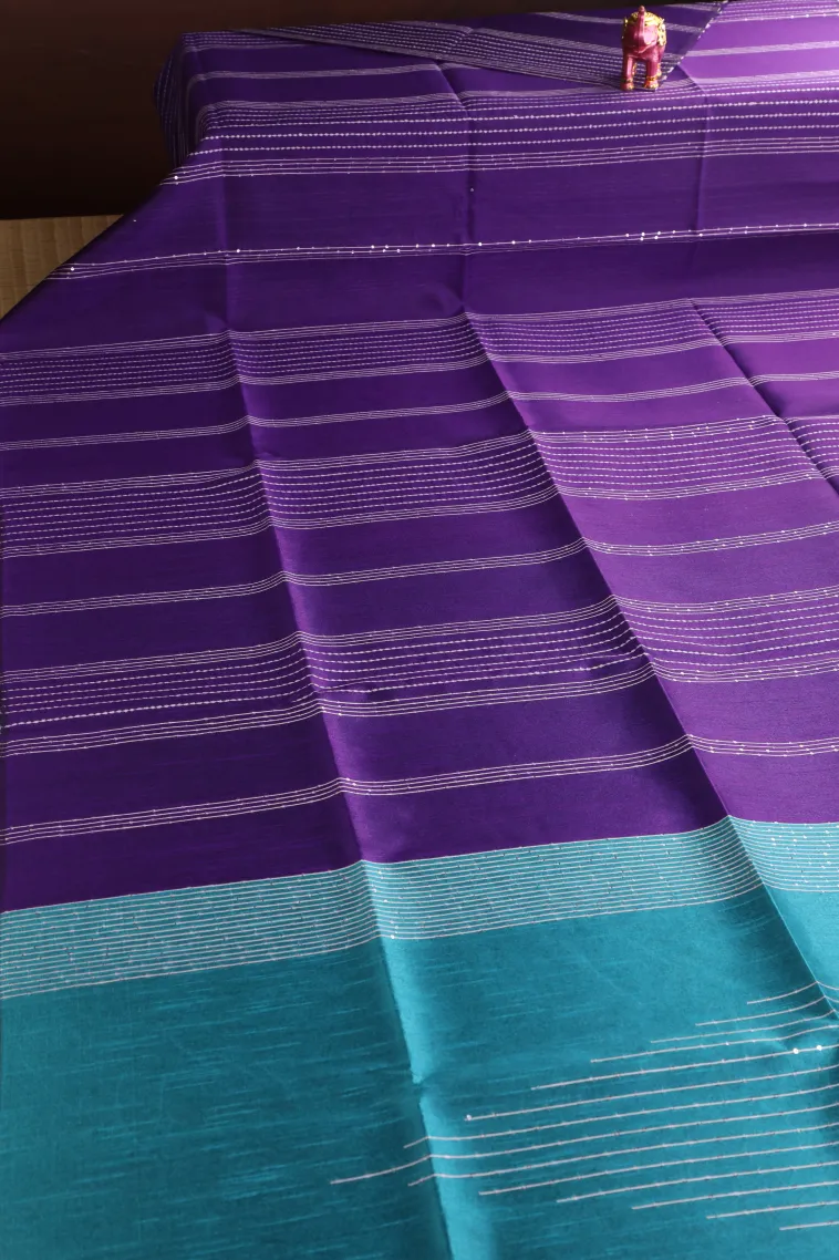 Cerulean Blue Jute Sarees with Thread Zari Stripes view 2