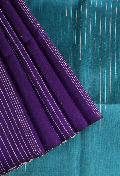Cerulean Blue Jute Sarees with Thread Zari Stripes