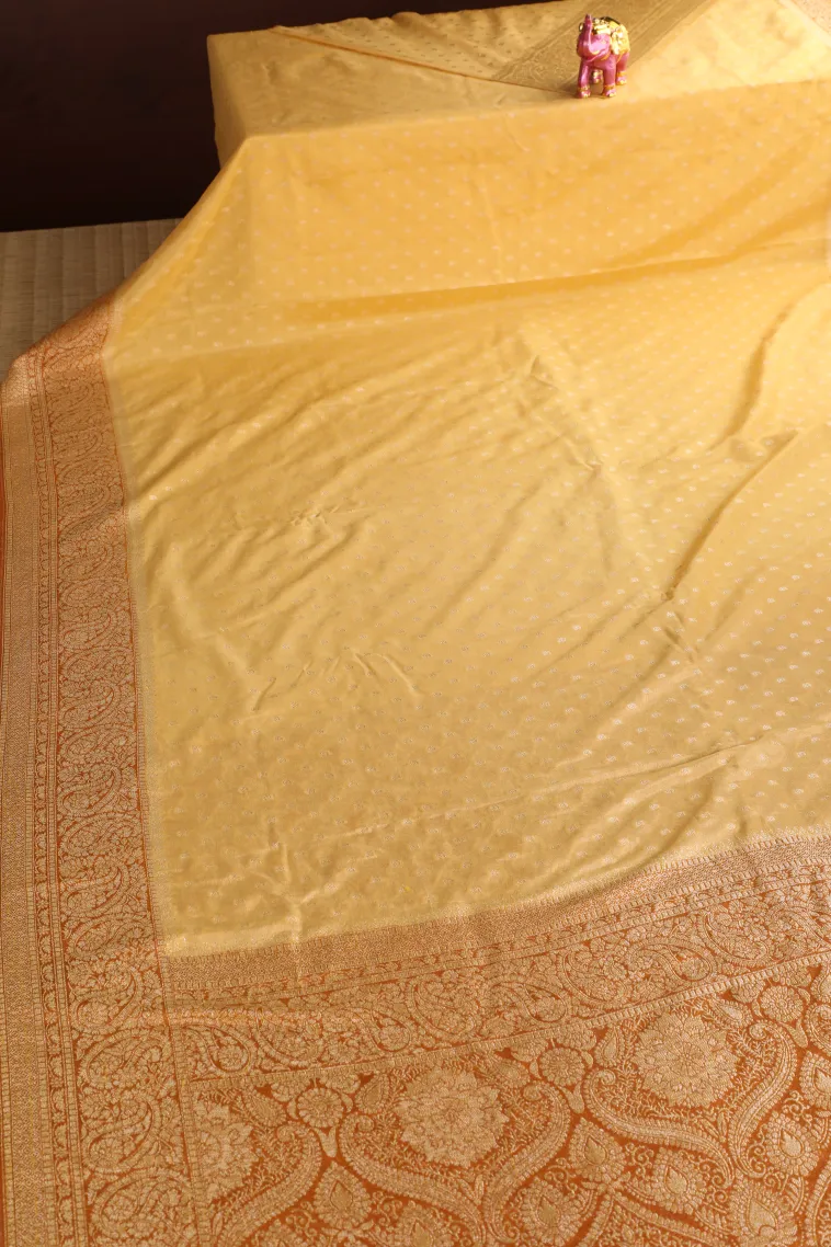 Shortbread Yellow Tissue Banaras with Gold Zari Buttis (small Dots Or Motifs) view 2
