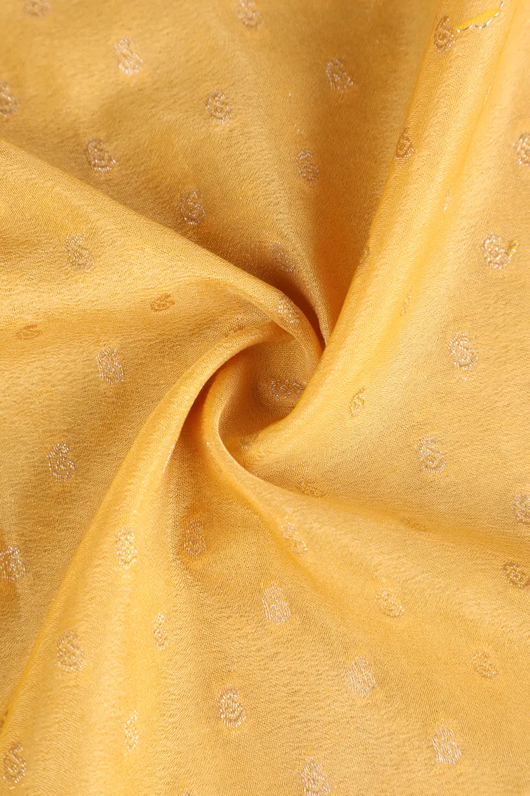 Shortbread Yellow Tissue Banaras with Gold Zari Buttis (small Dots Or Motifs) view 4