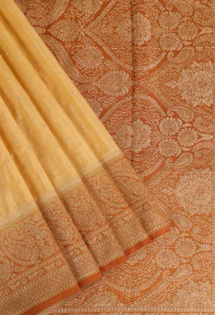 Shortbread Yellow Tissue Banaras with Gold Zari Buttis (small Dots Or Motifs)