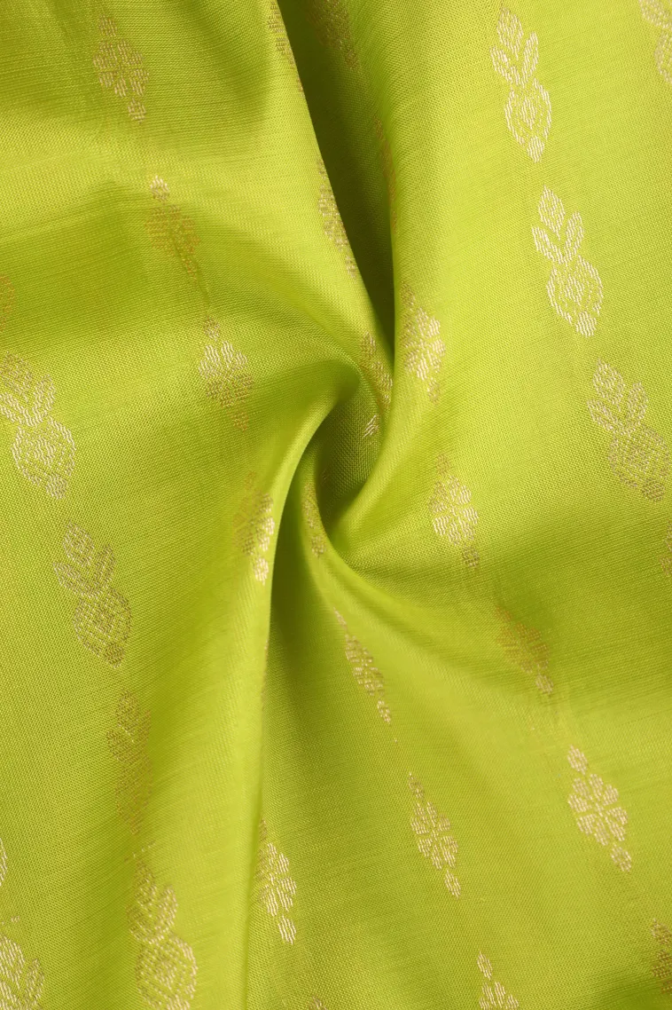 Basil Green Soft Silk Saree with Gold Zari Stripes view 4