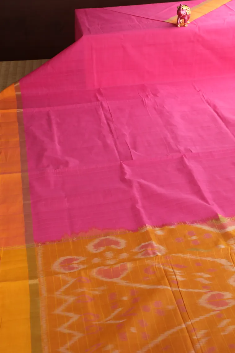 Bubblegum Pink Pure Handloom Kovai Cotton with Gold Zari Checks view 2