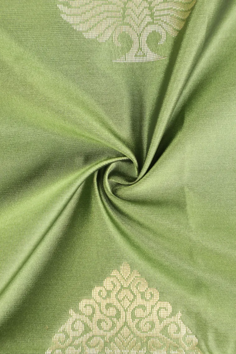 Olive Green Soft Silk Saree with Gold Zari Tree Mottif view 4