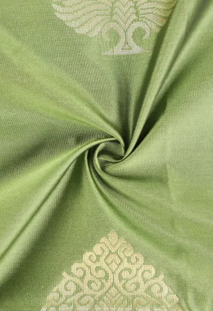 Olive Green Soft Silk Saree with Gold Zari Tree Mottif