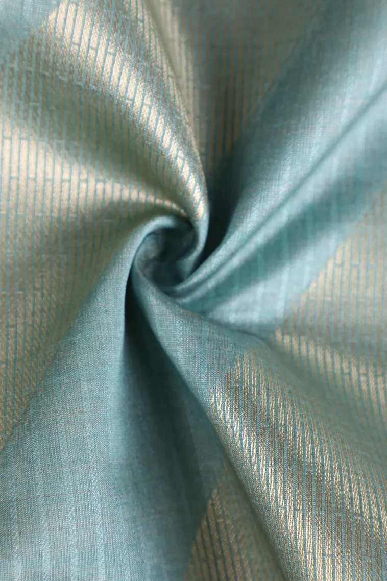 Sapphire Blue Tussar Saree with Silver Zari Stripes view 4