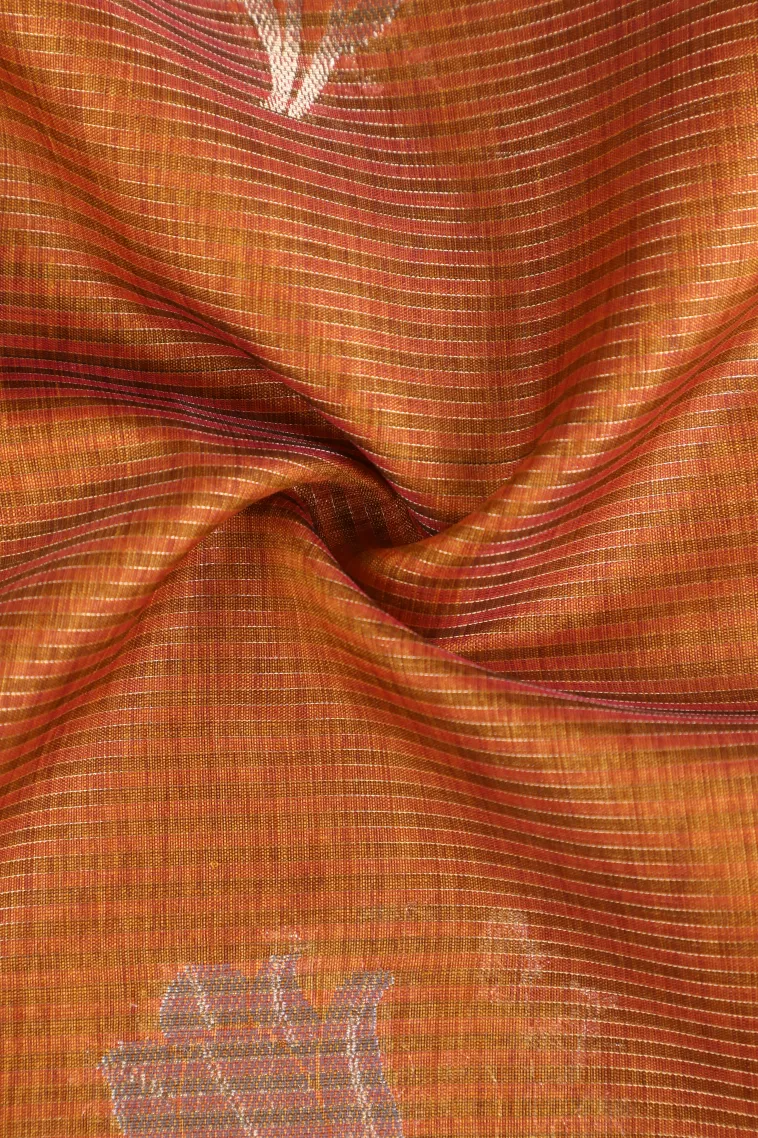 Tawny Brown Organza Saree with Gold And Silver Zari Straipes And Puttas view 4
