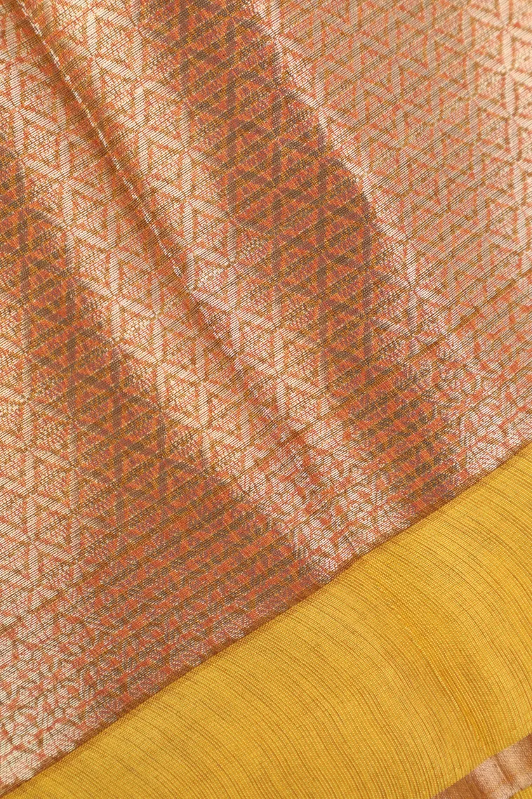 Tawny Brown Organza Saree with Gold And Silver Zari Straipes And Puttas view 3