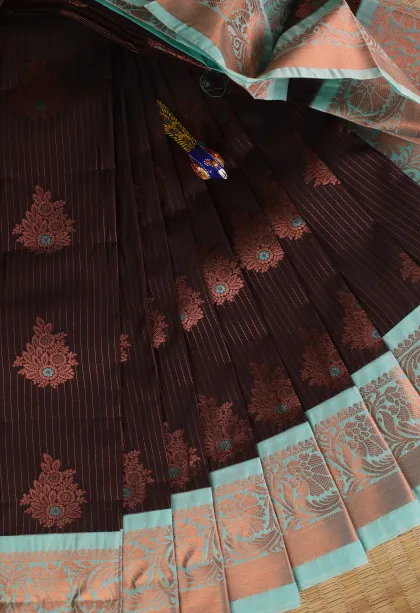 Merlot Red Visiri Madippu Silk Sarees with Copper Zari Straipes And Puttas
