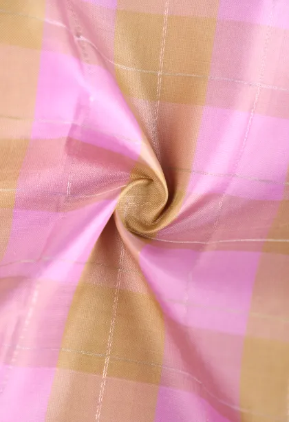 Blush Pink Soft Silk Saree with Gold And Silver Zari Checks