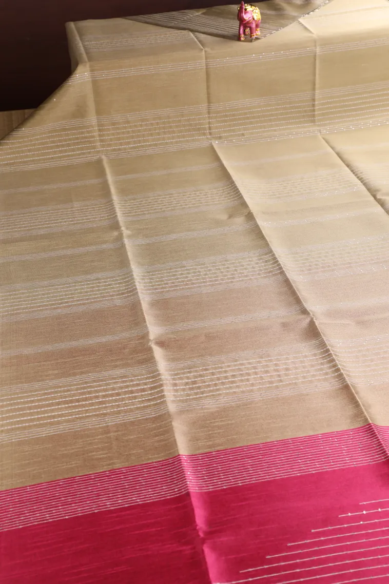 Vanilla Custard Yellow Jute Sarees with Thread Zari Stripes view 2