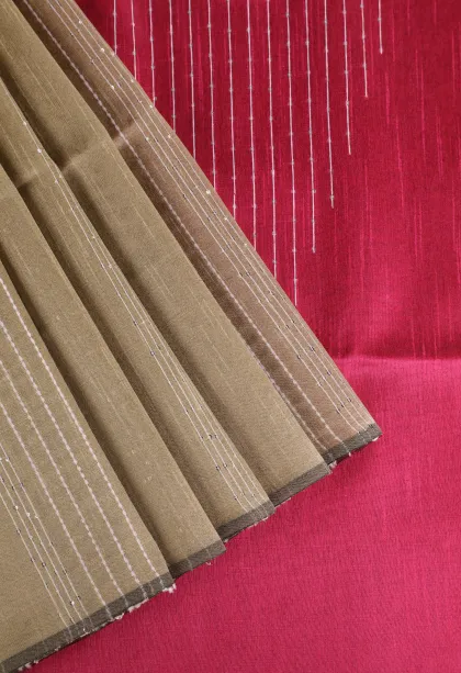 Vanilla Custard Yellow Jute Sarees with Thread Zari Stripes
