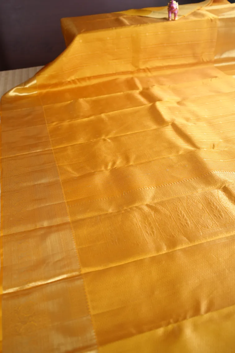 Gold Kanchipuram Silk Sarees with Gold Zari Stripes And Puttas view 2