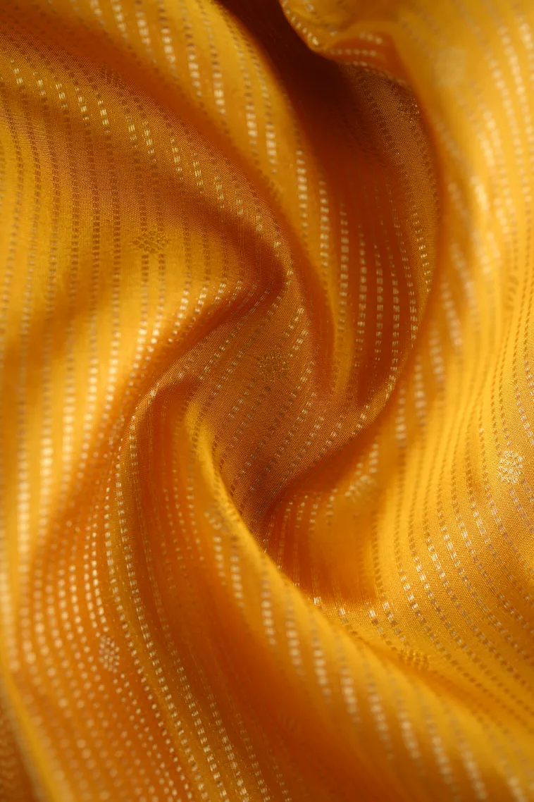 Gold Kanchipuram Silk Sarees with Gold Zari Stripes And Puttas view 4