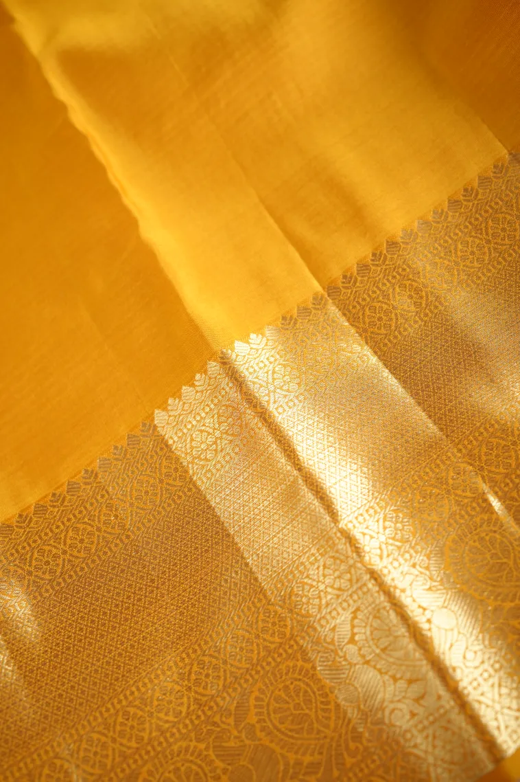 Gold Kanchipuram Silk Sarees with Gold Zari Stripes And Puttas view 3