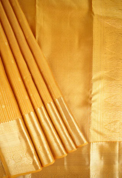 Gold Kanchipuram Silk Sarees with Gold Zari Stripes And Puttas