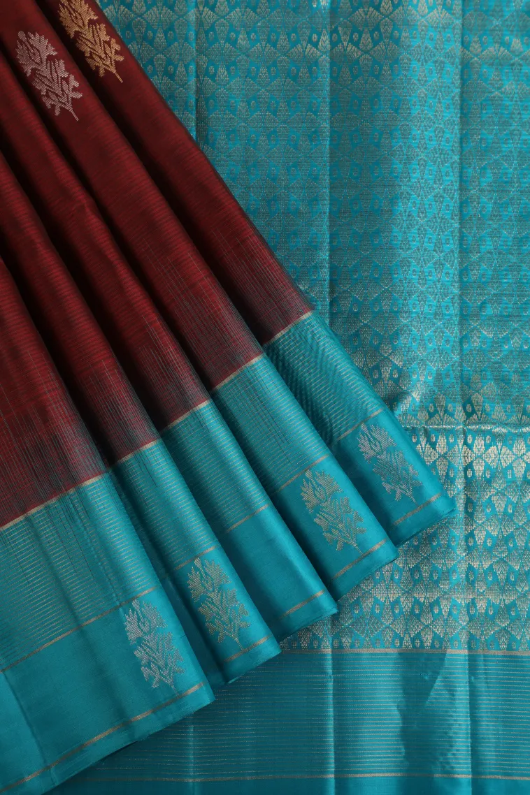 Currant Red Soft Silk Saree with Gold And Silver Zari Floral Puttas