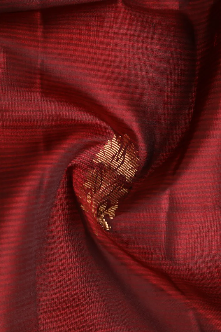 Currant Red Soft Silk Saree with Gold And Silver Zari Floral Puttas view 4