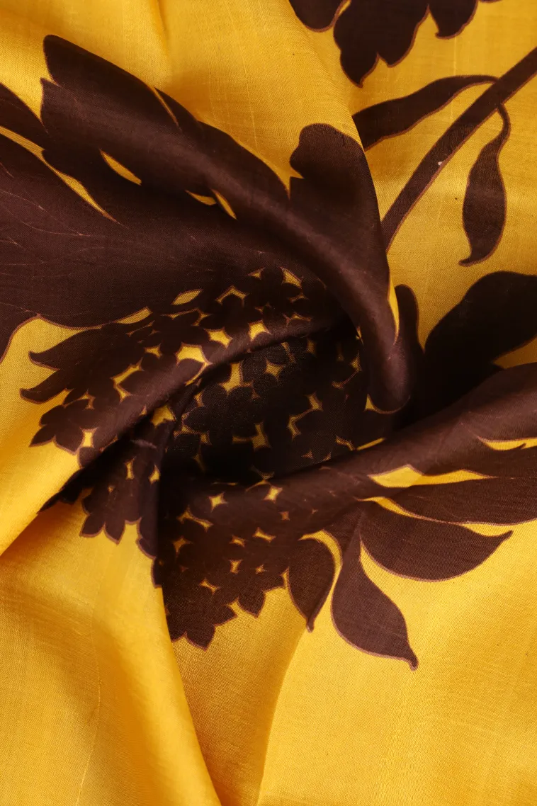 Lemon Yellow Soft Silk Sarees Without Zari With Floral Patterns view 4